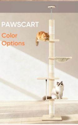 Cat Tree 5-Tier Floor to Ceiling Cat Tree 89-109 Inch, Adjustable Height Cat Tower, Cozy Hammock and Sisal Scratch Post, Provides Vertical Enrichment 