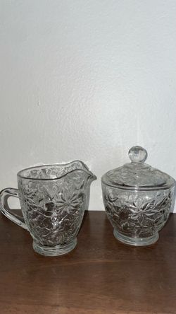 Princess house Clear Pressed Glass Creamer and Sugar Bowl Set