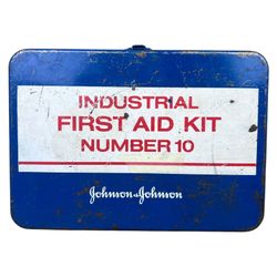 Vintage Johnson & Johnson Wall Mounted Metal Industrial First Aid Kit Empty #10