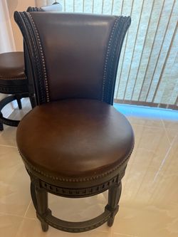 Brown Leather Swivel Bar Stool with High Back