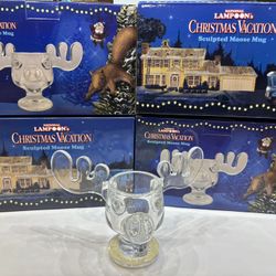 (4) National Lampoons Christmas Vacation Glass Moose Mugs