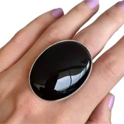 Sz 6 6.5 7 Handmade Ring OVAL Black Onyx Gem Solid 925 Sterling Silver Fine Art