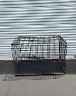 48 inch black metal dog crate,  folding kennel with double door and a plastic tray