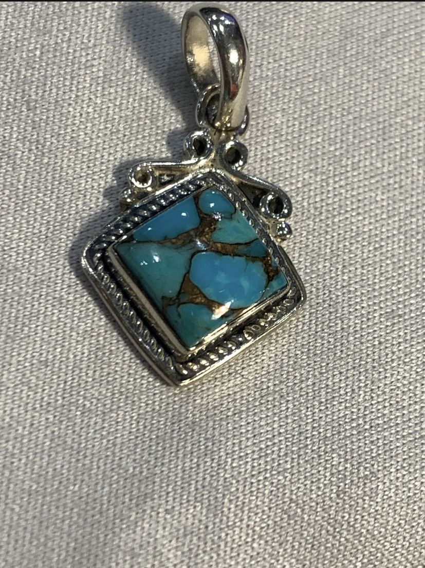 Blue Tourquise Pendant. New. 925 Silver Matching Earring And Ring On My Page