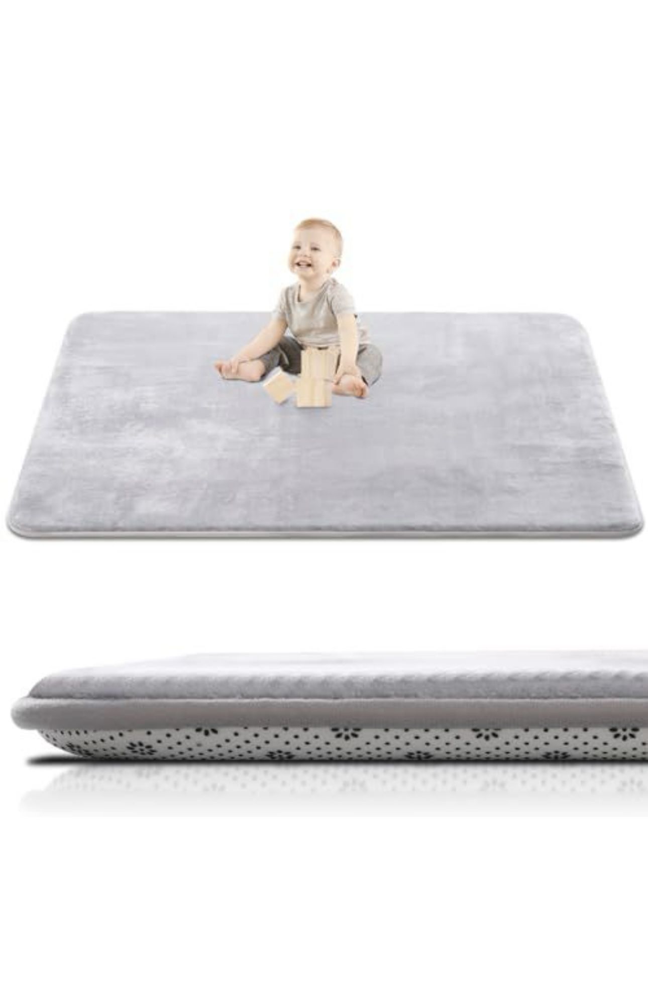 Thick Baby Play Mat For Floor, Padded Foam 59x39 Light Grey
