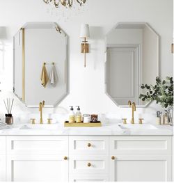 Bathroom Mirror for Wall, 24"x30” Octagon Frameless Mirror with Beveled Edge