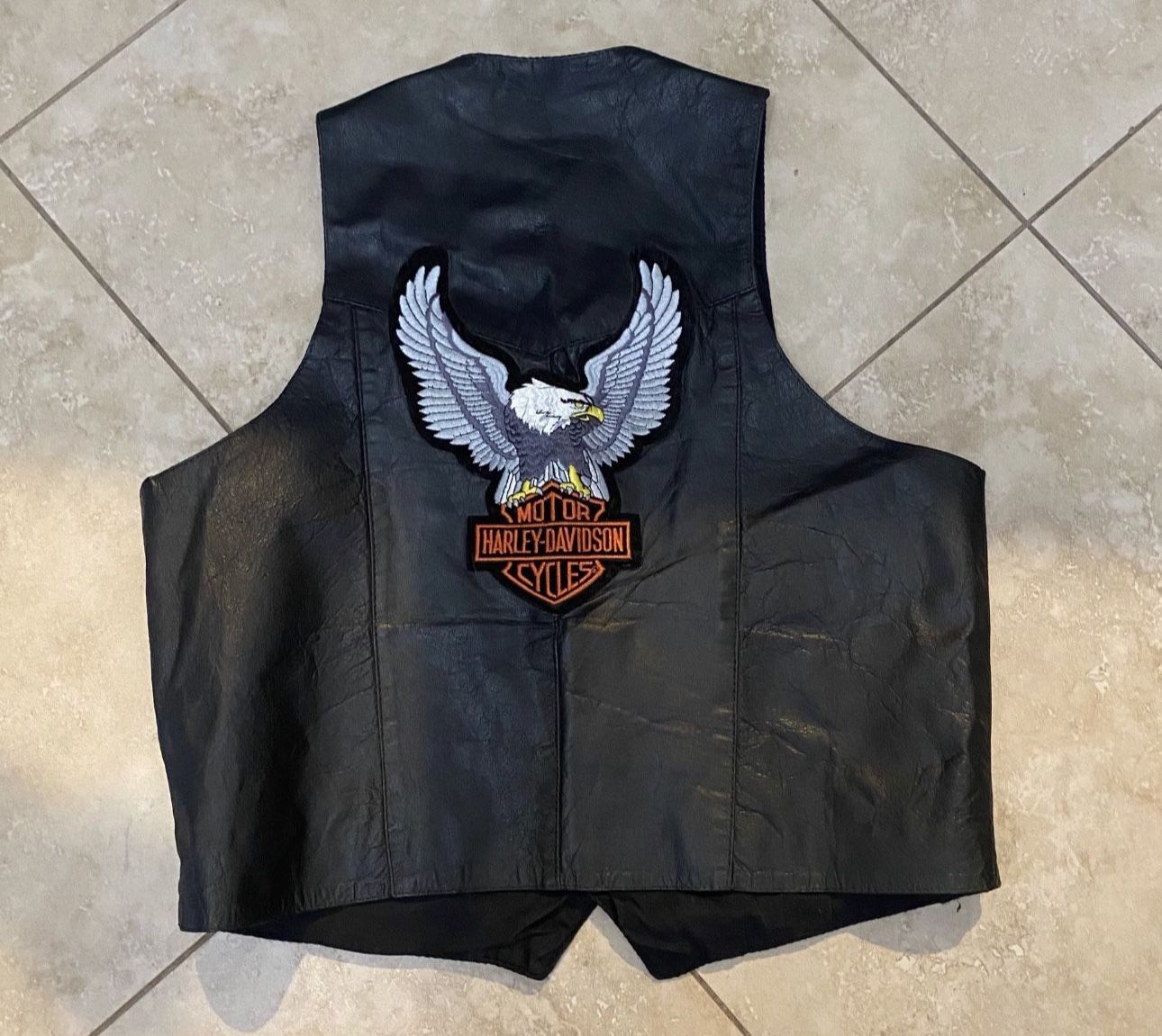 Black Leather Women’s large Harley Davidson Motorcycle Biker Vest Size Large