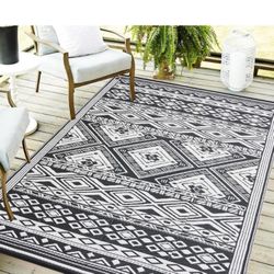 8x10 Waterproof, Reversible Mats, Area Plastic Straw Rug, Outside Carpet, Geometric Rv Mat for Patio Camping Picnic Backyard Deck Balcony Porch Beach 