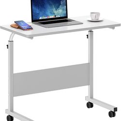 Mobile Bed Table Portable Laptop Computer Stand Desks with Rolling Wheels, White