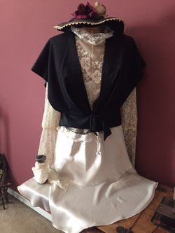 Antique Victorian dress form with vintage clothing & hat