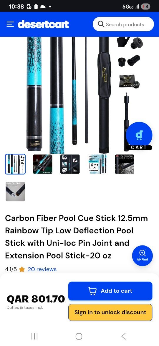 Ray Speed Carbon Fiber Pool Cue Stick 12.5mm Rainbow Tip 20oz