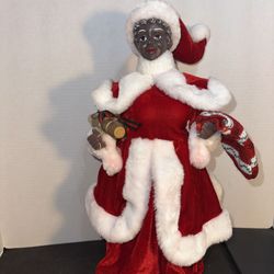 African American Mrs Claus Doll 17in Red Velvet Christmas Holiday Decor