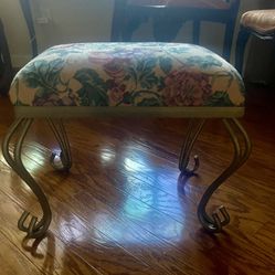 Foot Stool Silver Legs And Flowers Cushion Top. 