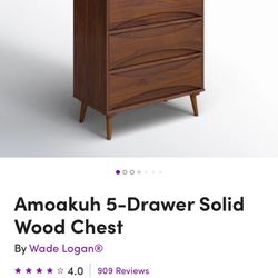 Solid Wood 5-Drawer Chest – Mid-Century Style