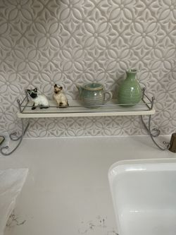 Free Standing Kitchen / Bathroom Shelf - Wood & Chrome - 8" Tall Vintage