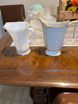 Two Vintage Pitchers. PRISTINE CONDITION Lenox $30 Milk Glass $20