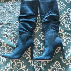 Teal Suede Knee High Boots $20 