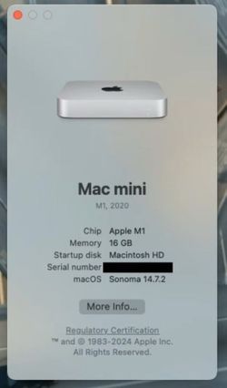 Mac Mini M1 16gb RAM 500gb SSD
