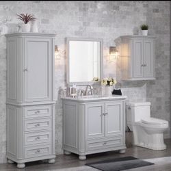 Allen And Roth Wrightsville 36” Bath Vanity In Lt Grey With Terrazzo Top