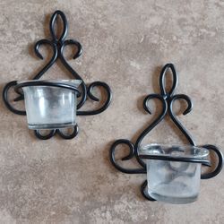Set of 2 Iron Wall Tea Light Candle Sconces