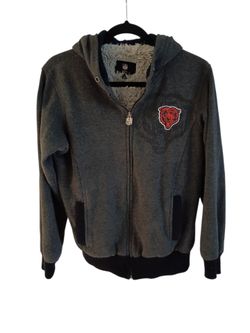 Chicago Bears NFL Pro Line Jacket Small Gray Zip Hooded Faux Fur Lined Heavy