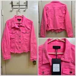 NWT Risen Los Angeles Hot P I N K Distressed Denim Jacket Size 2XL