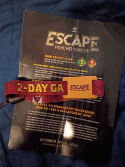 2-Day GA Escape Psycho Circus wristband/Experience Pass