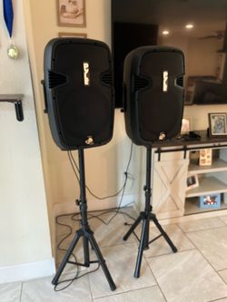 12” powered speakers.  With stands.