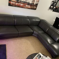 Black Real Leather Sectional Couch Sofa 