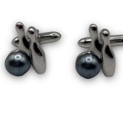 DESIGNER SWANK silver Tone " BOWLING PINS& BALL" BLACK PEARL CUFF LINKS