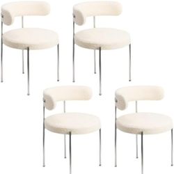  Modern Upholstered Dining Chair Open Back Side Chair Armless Accent Chair Soft with Metal Legs for Dining Room Livingroom Lounge Office -White/