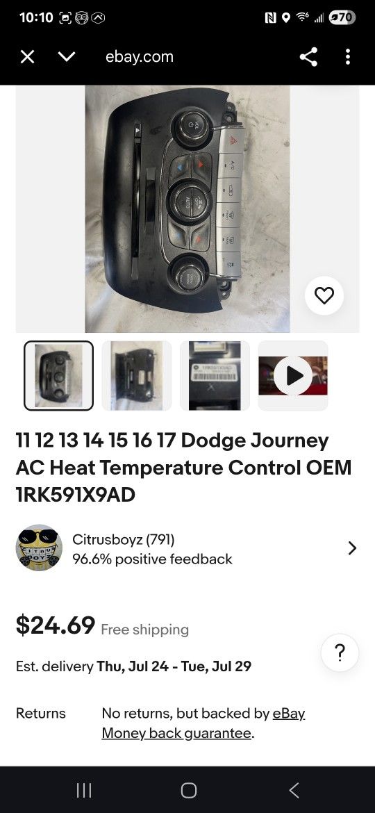 Dodge Journey center dash Radio and climate control panel