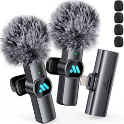new 2pcs Lavalier Wireless Microphone for iPhone iPad, Wireless Microphone for Video Recording, Game Live Streaming, Interviews, YouTube, TikTok, Vlog