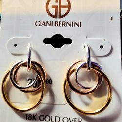 Giani Bernini 18k GP/Sterling Silver Metal Tower Tritone Circle Drop Earrings