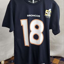 Men's Mitchell & Ness Denver Broncos Peyton Manning Throwback Navy T-Shirt Size Large