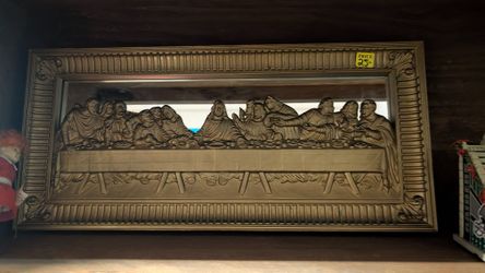 Large Framed Last Supper Relief Wall Art Mirror Resin Religious Decor Display Piece 