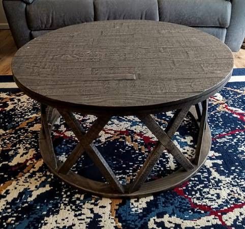 Ashley - Sharzane Rustic Round Solid Wood Pine Coffee Table