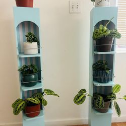 2 Tall Aqua Colored Display Stands 4ft Tall Home Decor Interior Modern Style 3 Tier Plant Stands