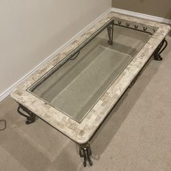 Stone Iron Glass Coffee Table