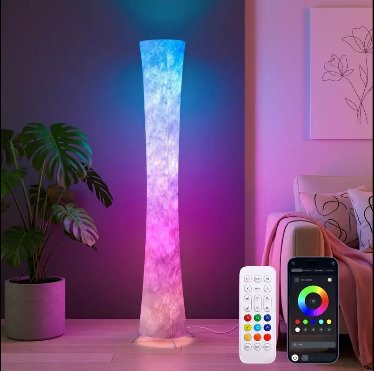61'' RGB LED Corner Floor Lamp with Music Sync DIY Colors, 3 Color Temperature