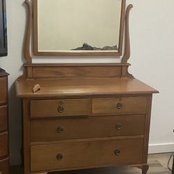 Antique wood dresser with mirror 