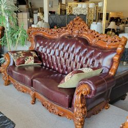New Espresso Top Grain Leather Victorian Sofa
