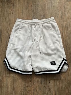 White Quilted Men's Athletic Shorts with Black Trim SZ L