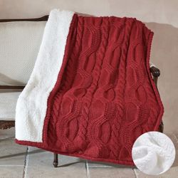 Reversible Sherpa Blanket, Soft, Cozy, Warm, Winter Fleece Throw Blankets, Christmas Red, 50x70