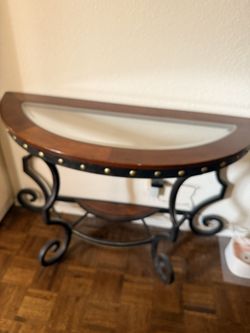 Console Table -Ethan Allen Tuscany Wrought Iron Wood Demilune Server