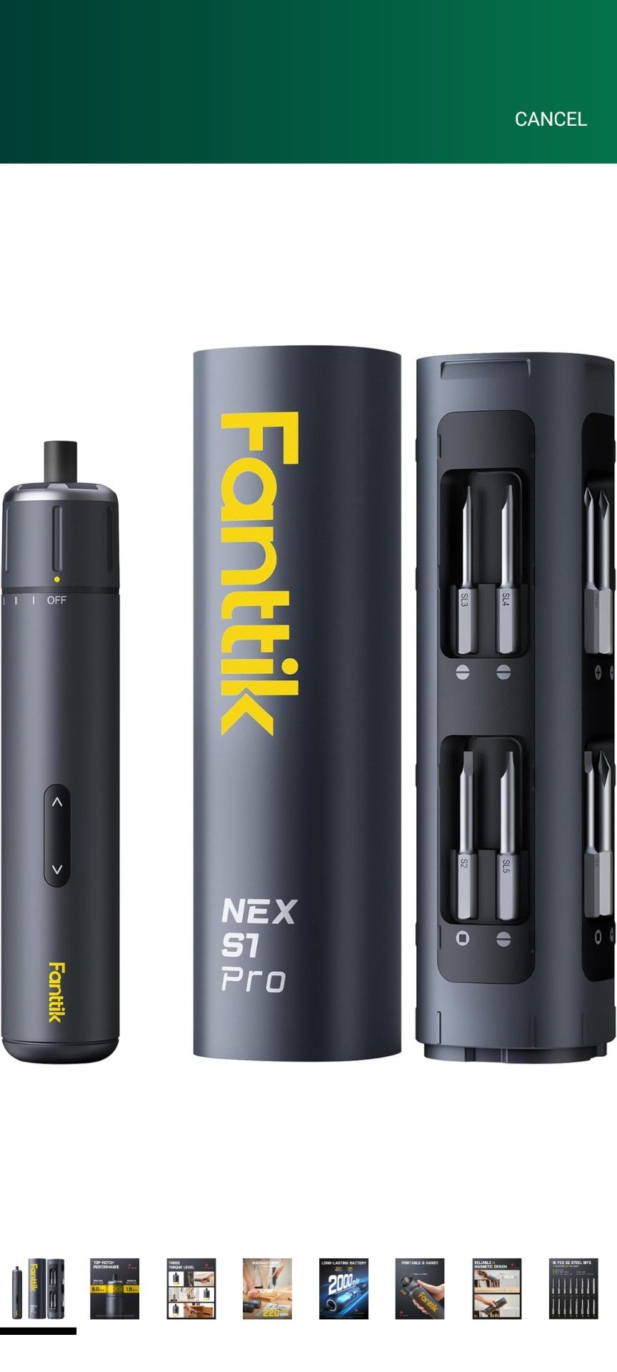 Fanttik S1 Pro Electric Screwdriver, Power Screwdriver with 16 S2 Steel Bits, 3 Torque Settings 