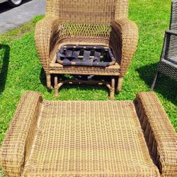 Wicker Glider And Glider Foot Stool 
