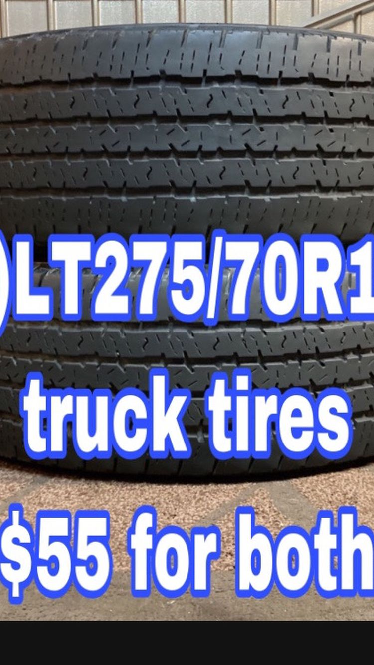 2) LT275/70/R18 FIRESTONE TRANSFORCE HT 10ply tires In excellent condition, $55 takes both