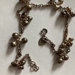 Jingle Bell Heart Anklet 925 Stamped 