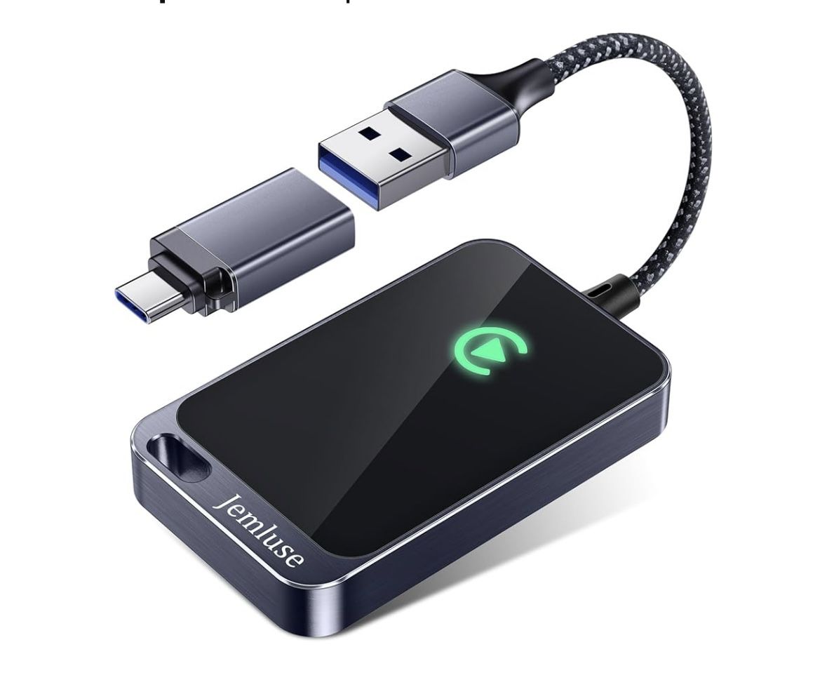 Jemluse Adaptador CarPlay inalámbrico para Apple iPhone: conexión fluida para múltiples usuarios que convierte CarPlay con cable en inalámbrico, sin l